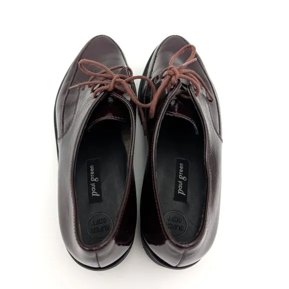 Paul Green Soho Oxford Loafers Shoes Womens Bordo Crinkled Patent Size US6 UK3.5