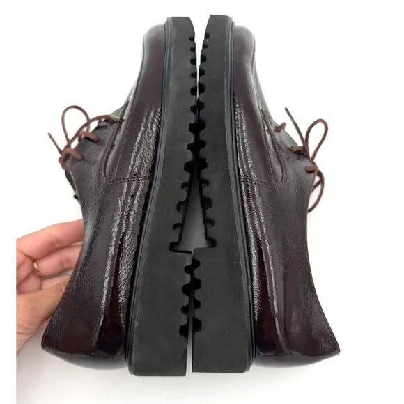 Paul Green Soho Oxford Loafers Shoes Womens Bordo Crinkled Patent Size US6 UK3.5
