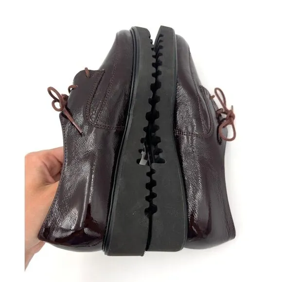 Paul Green Soho Oxford Loafers Shoes Womens Bordo Crinkled Patent Size US6 UK3.5