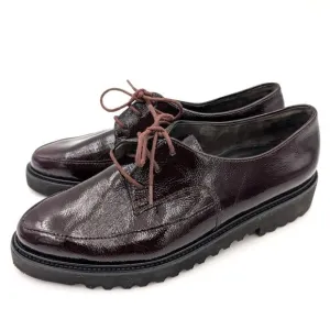 Paul Green Soho Oxford Loafers Shoes Womens Bordo Crinkled Patent Size US6 UK3.5