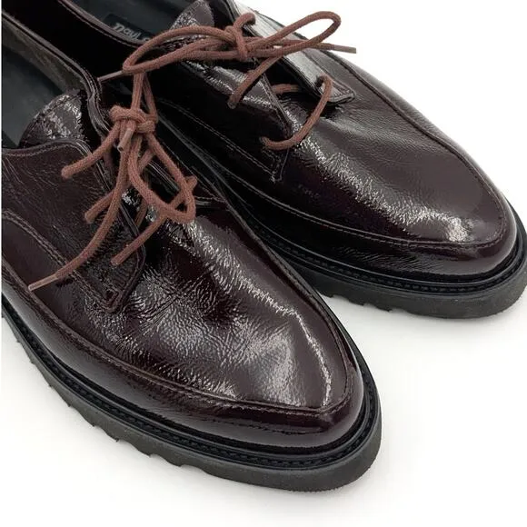 Paul Green Soho Oxford Loafers Shoes Womens Bordo Crinkled Patent Size US6 UK3.5