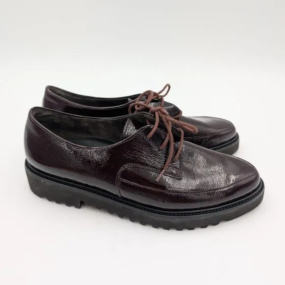 Paul Green Soho Oxford Loafers Shoes Womens Bordo Crinkled Patent Size US6 UK3.5