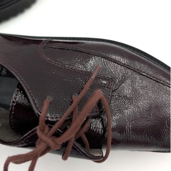 Paul Green Soho Oxford Loafers Shoes Womens Bordo Crinkled Patent Size US6 UK3.5