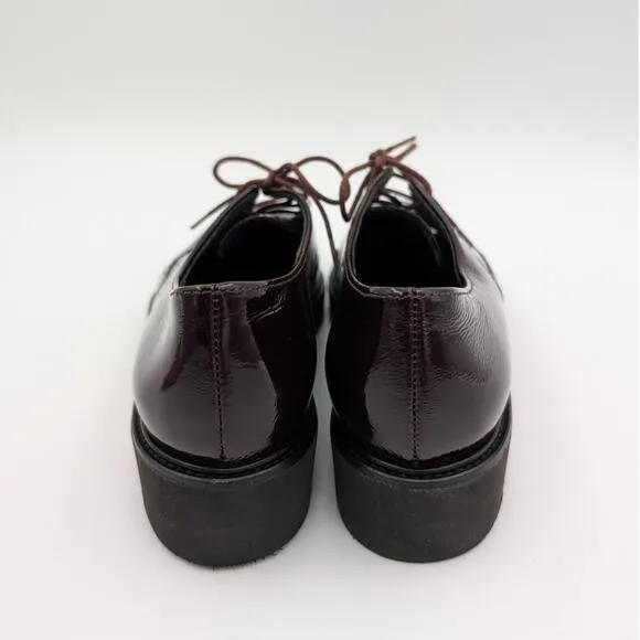 Paul Green Soho Oxford Loafers Shoes Womens Bordo Crinkled Patent Size US6 UK3.5