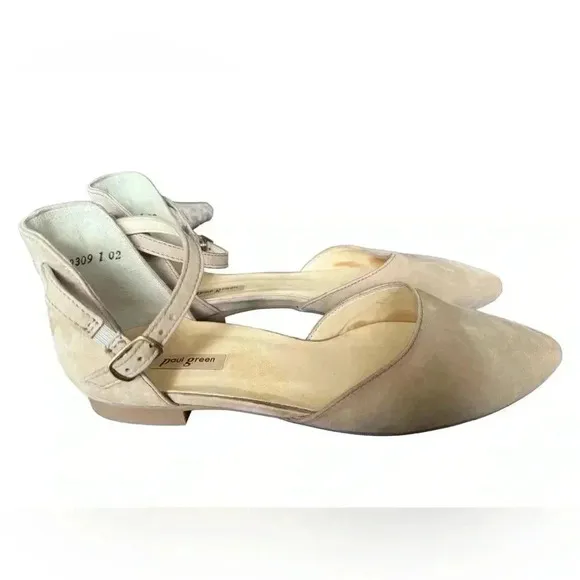 Paul Green Suede Beige/Tan Flats with Ankle Strap Size 8