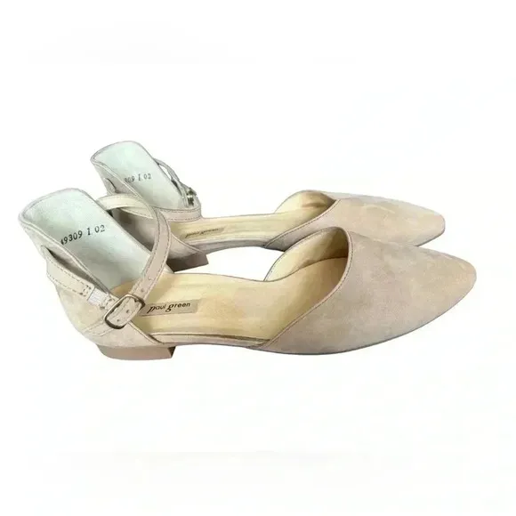 Paul Green Suede Beige/Tan Flats with Ankle Strap Size 8