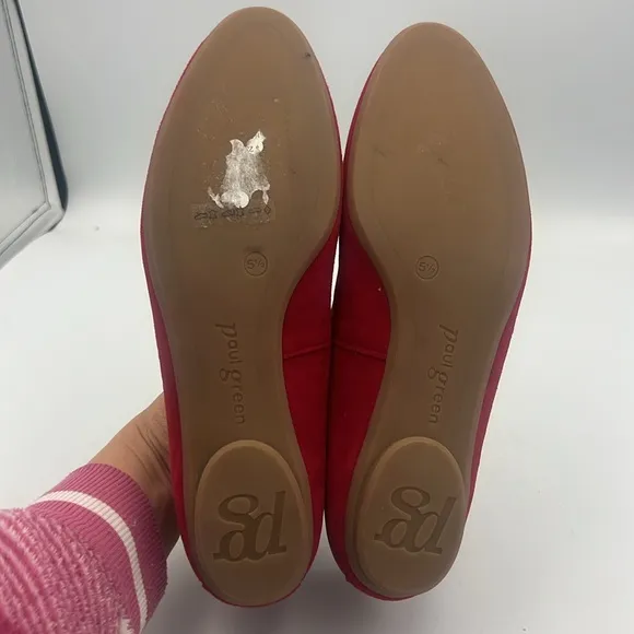 Paul Green Ursula Ballet Flats Red Cashmere Suede Bow Women SZ 8 US AUS 5.5 NEW