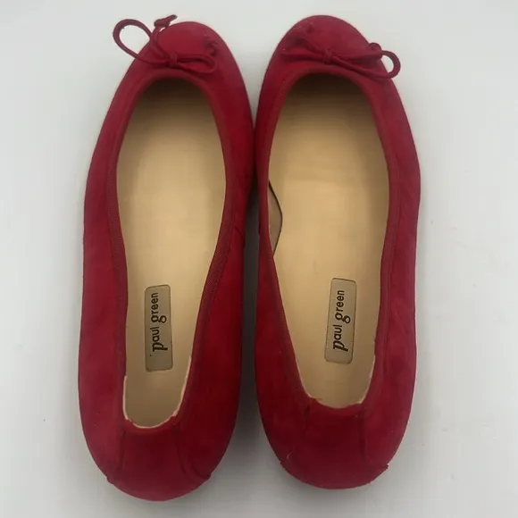 Paul Green Ursula Ballet Flats Red Cashmere Suede Bow Women SZ 8 US AUS 5.5 NEW