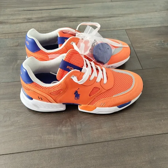 Polo by Ralph Lauren Orange and White Sneakers Mesh Upper