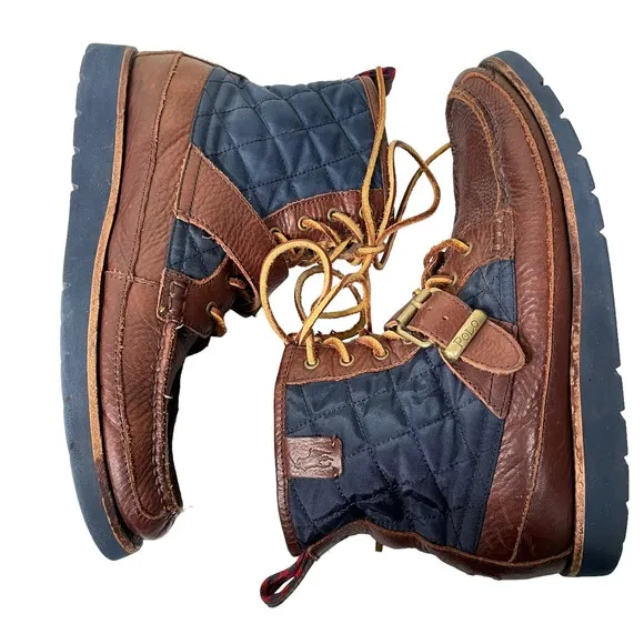Polo Ralph Lauren Mens Saddle Worth III Brown Leather Quilted Boots Size 10.5