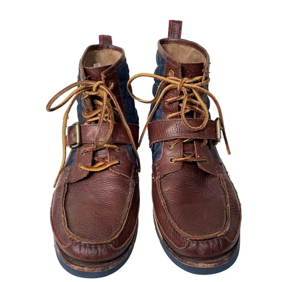 Polo Ralph Lauren Mens Saddle Worth III Brown Leather Quilted Boots Size 10.5