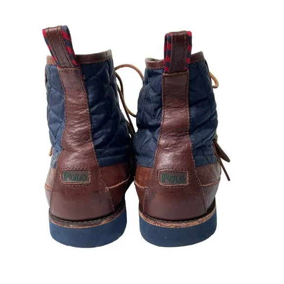 Polo Ralph Lauren Mens Saddle Worth III Brown Leather Quilted Boots Size 10.5