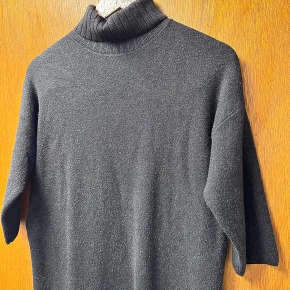 Pomander Place Viviane Shimmer 3/4 Sleeve Turtleneck Mini Dress Black XS