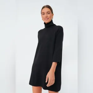 Pomander Place Viviane Shimmer 3/4 Sleeve Turtleneck Mini Dress Black XS