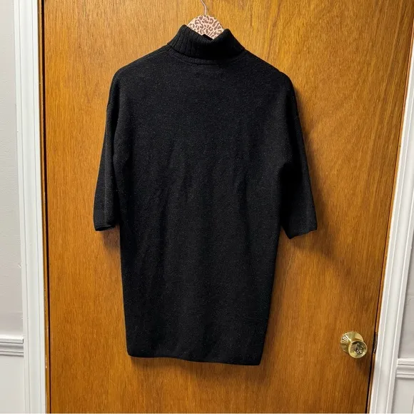 Pomander Place Viviane Shimmer 3/4 Sleeve Turtleneck Mini Dress Black XS
