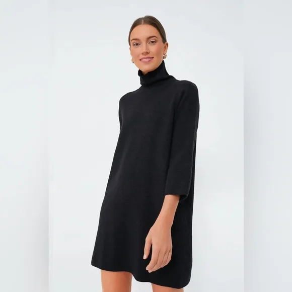 Pomander Place Viviane Shimmer 3/4 Sleeve Turtleneck Mini Dress Black XS