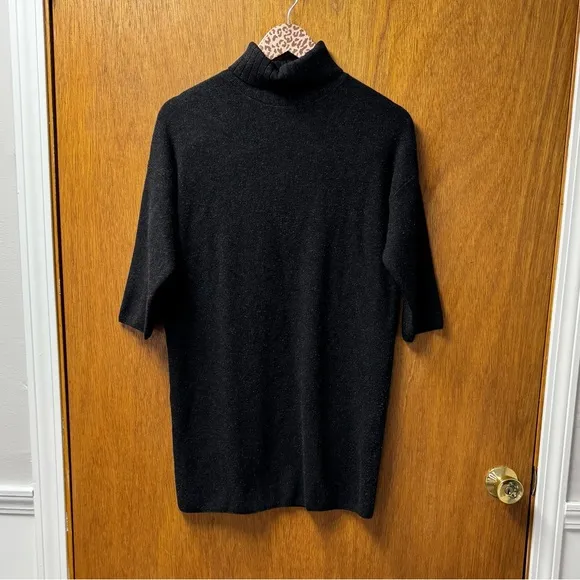 Pomander Place Viviane Shimmer 3/4 Sleeve Turtleneck Mini Dress Black XS