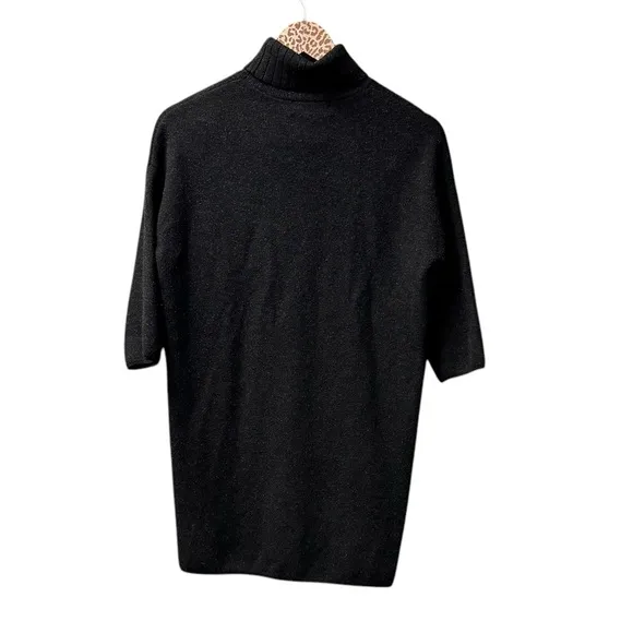 Pomander Place Viviane Shimmer 3/4 Sleeve Turtleneck Mini Dress Black XS