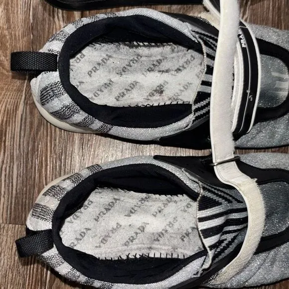 PRADA cloud burst woman’s sneakers gray metallic glitter size 39.
