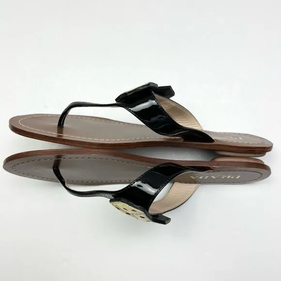 PRADA Dice Patent Leather T-Strap Sandals EU 37 US 7 Black Yellow Flats