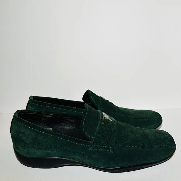 Prada Green Suede Loafers