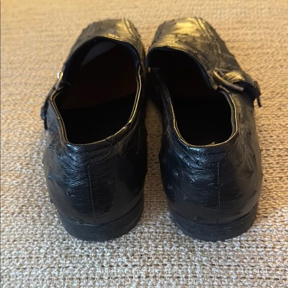 Prada Men's Black Leather Loafers size 9.5european size on the shoe’s ostrich