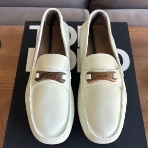 Prada Men's Cream Old Money Loafers