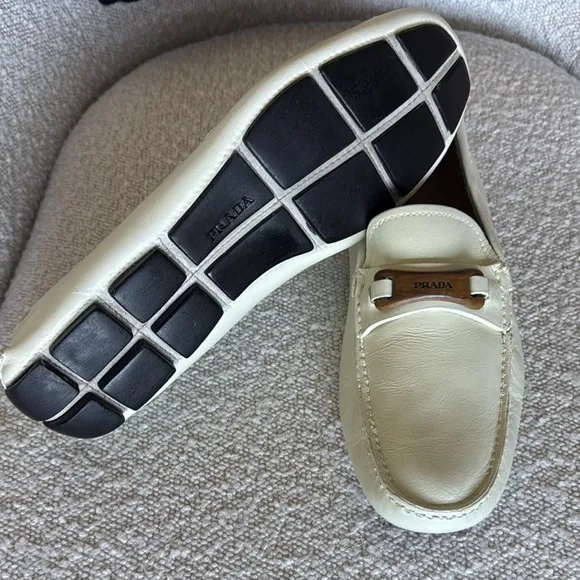 Prada Men's Cream Old Money Loafers