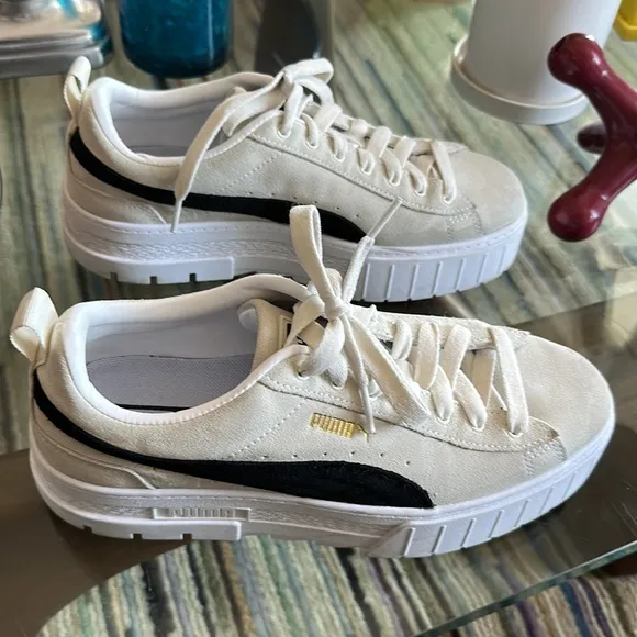 Puma Mayze platform sneakers in off white