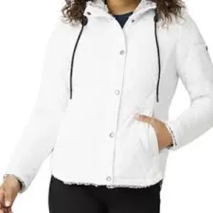 Quilted Puffer Coat With Hood Warm Sherpa Fleece Lined Hooded White Plus Size 2X