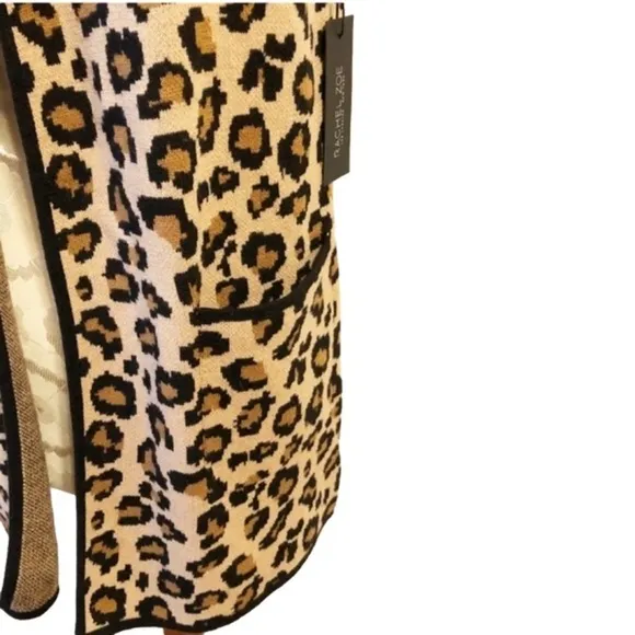 Rachel Zoe Open Longline Cardigan Animal Leopard Print Hood Lagenlook XS NWT