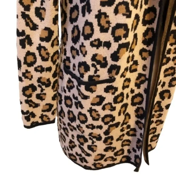 Rachel Zoe Open Longline Cardigan Animal Leopard Print Hood Lagenlook XS NWT