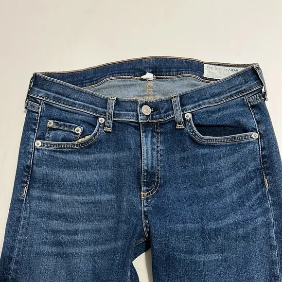 Rag &amp; Bone Capri Denim Jeans in Hampton Ripped Hem Mid Rise Sz 30
