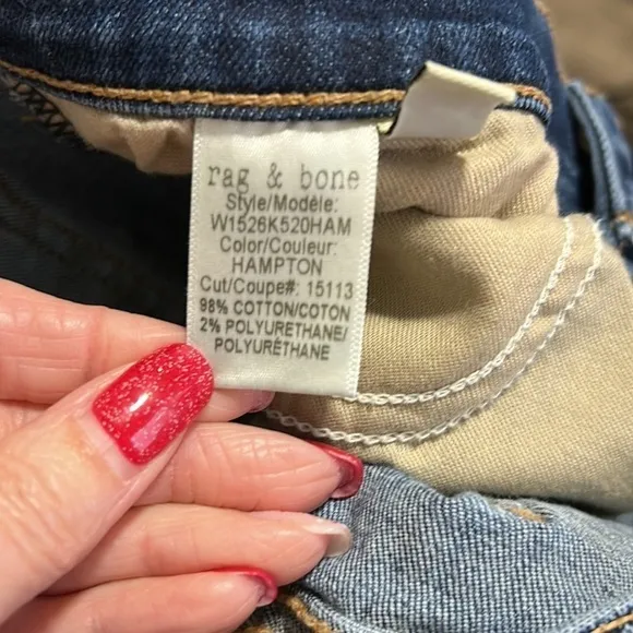 Rag &amp; Bone Capri Denim Jeans in Hampton Ripped Hem Mid Rise Sz 30