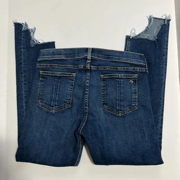 Rag &amp; Bone Capri Denim Jeans in Hampton Ripped Hem Mid Rise Sz 30
