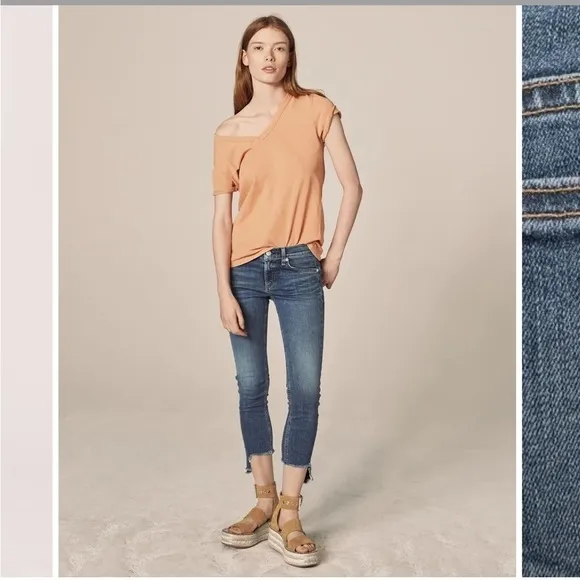 Rag &amp; Bone Capri Denim Jeans in Hampton Ripped Hem Mid Rise Sz 30