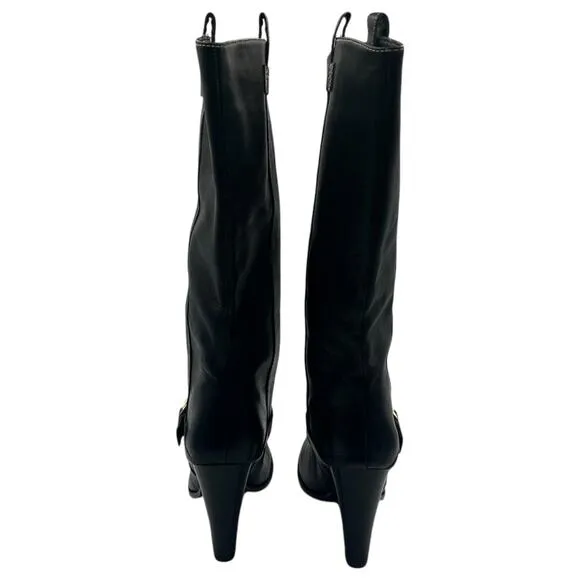 Ralph Lauren Buckle Moto Equestrian Riding Leather Heeled Boots Black Size 9M