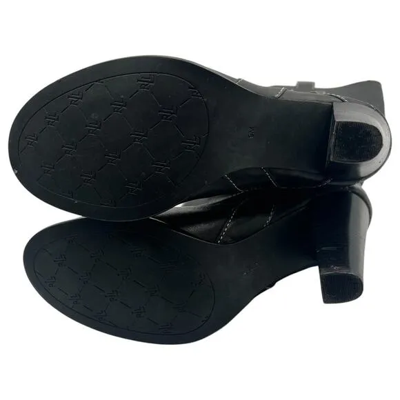 Ralph Lauren Buckle Moto Equestrian Riding Leather Heeled Boots Black Size 9M
