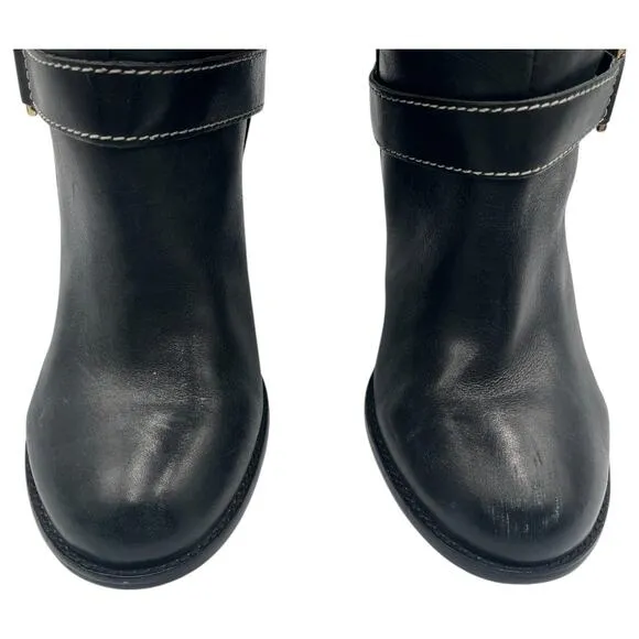 Ralph Lauren Buckle Moto Equestrian Riding Leather Heeled Boots Black Size 9M