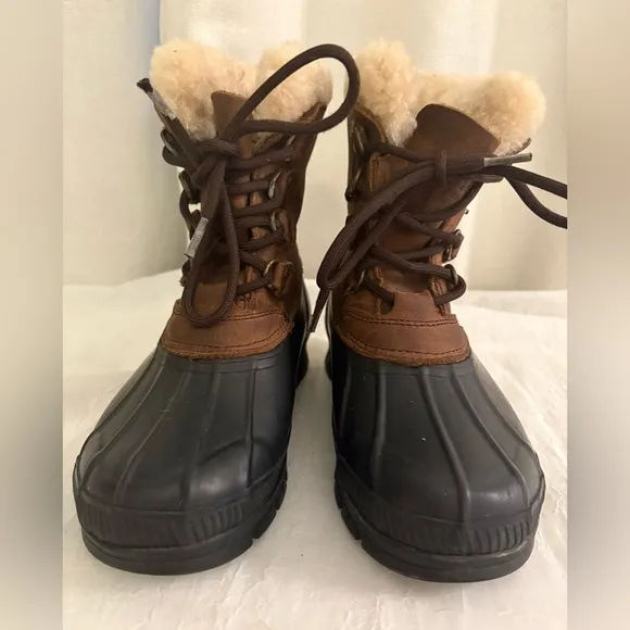 Ralph Lauren Leanne Shearling Leather Duck Boots Waterproof Insulated Size 7