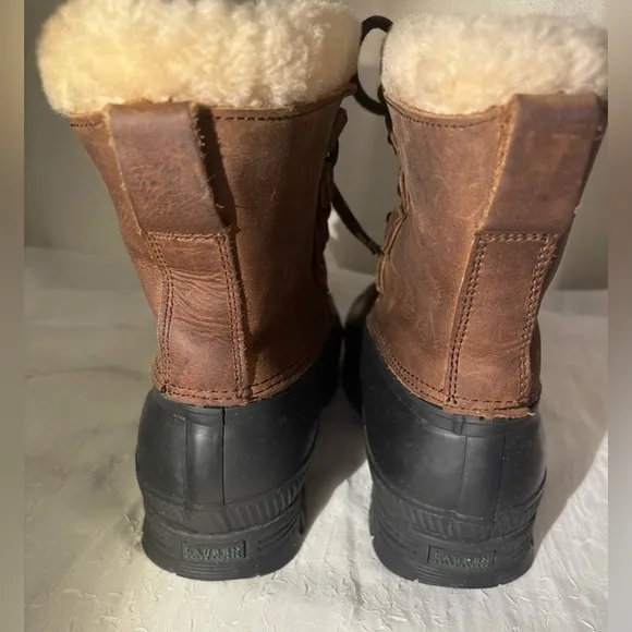 Ralph Lauren Leanne Shearling Leather Duck Boots Waterproof Insulated Size 7