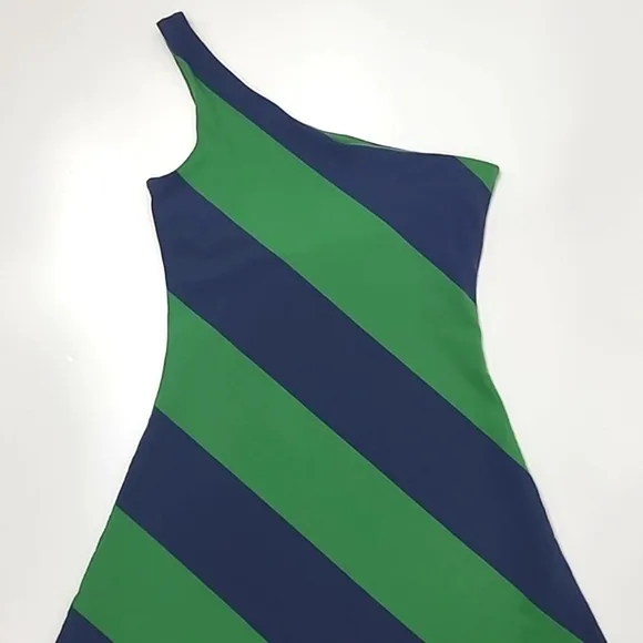 Ralph Lauren Rugby One-Shoulder Dress A-Line Mini Colorblock Diagonal Stripes