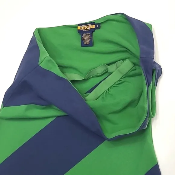 Ralph Lauren Rugby One-Shoulder Dress A-Line Mini Colorblock Diagonal Stripes