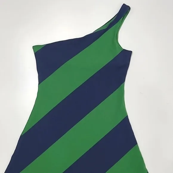 Ralph Lauren Rugby One-Shoulder Dress A-Line Mini Colorblock Diagonal Stripes