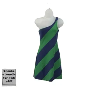 Ralph Lauren Rugby One-Shoulder Dress A-Line Mini Colorblock Diagonal Stripes
