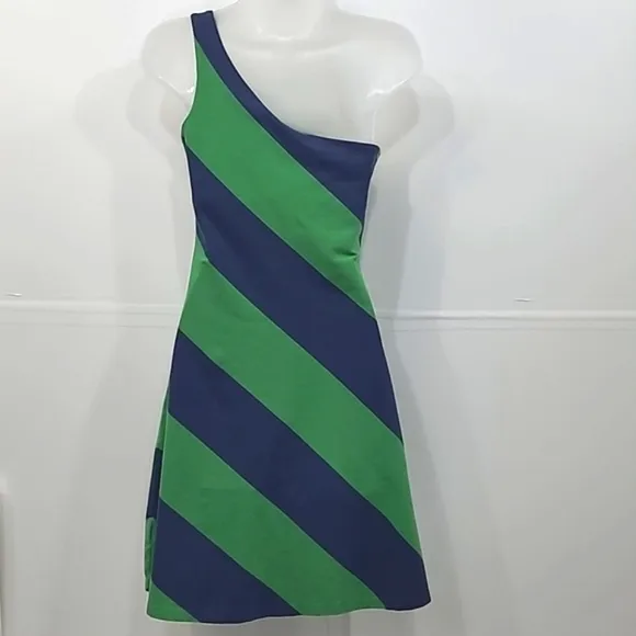 Ralph Lauren Rugby One-Shoulder Dress A-Line Mini Colorblock Diagonal Stripes