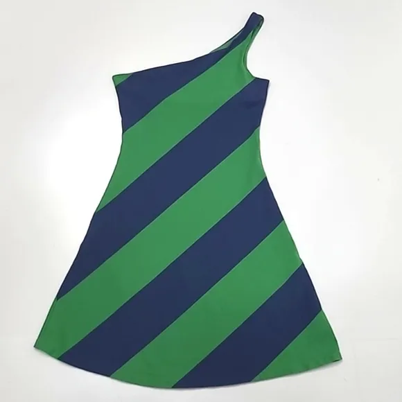 Ralph Lauren Rugby One-Shoulder Dress A-Line Mini Colorblock Diagonal Stripes