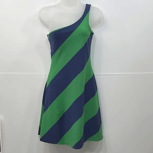 Ralph Lauren Rugby One-Shoulder Dress A-Line Mini Colorblock Diagonal Stripes