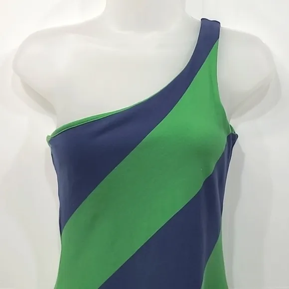 Ralph Lauren Rugby One-Shoulder Dress A-Line Mini Colorblock Diagonal Stripes