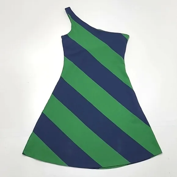 Ralph Lauren Rugby One-Shoulder Dress A-Line Mini Colorblock Diagonal Stripes